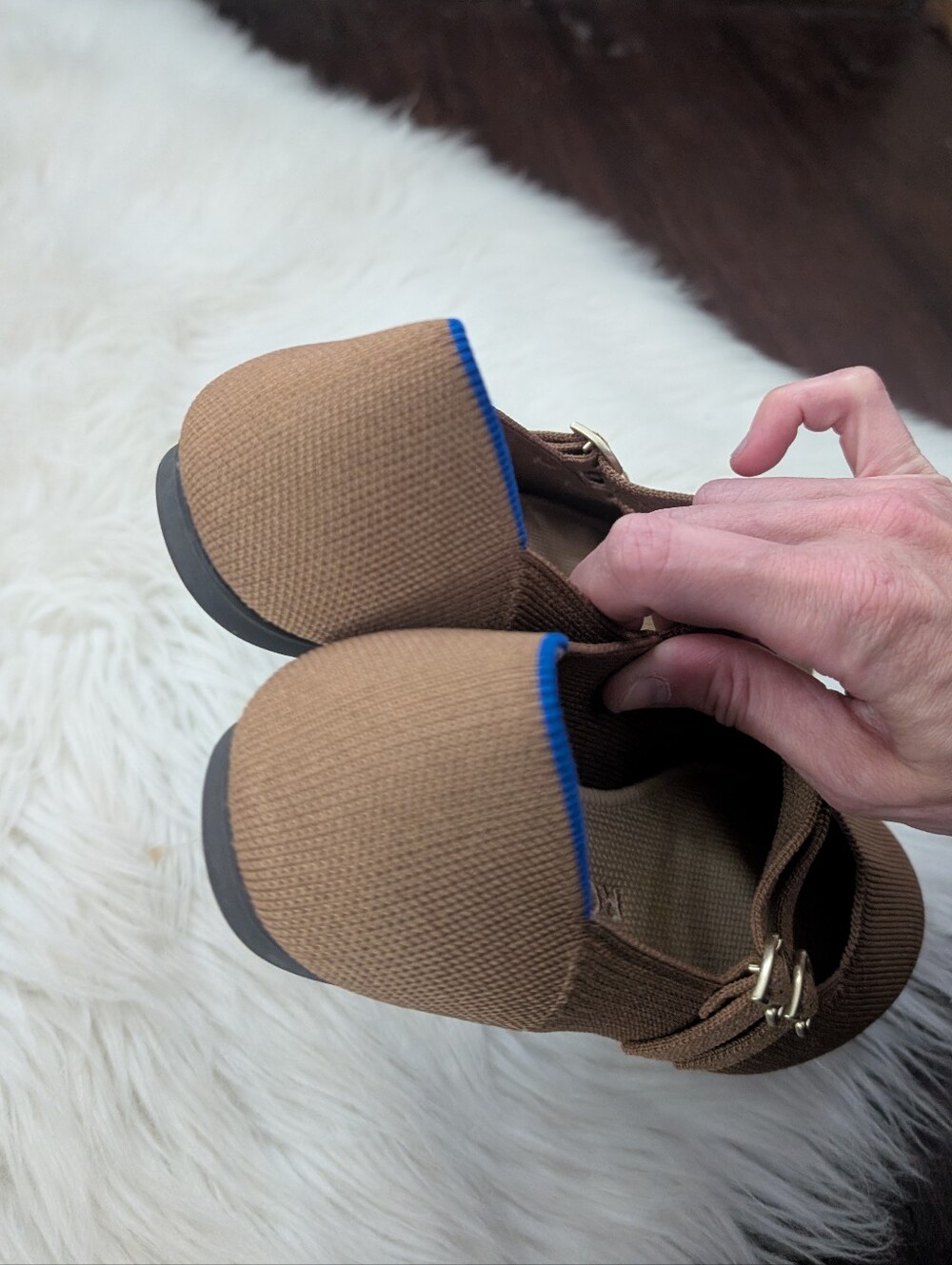 Rothy's Brown Double Buckle Mary Jane Flats Java Chip Brown Tan 5.5 - Picture 3 of 6